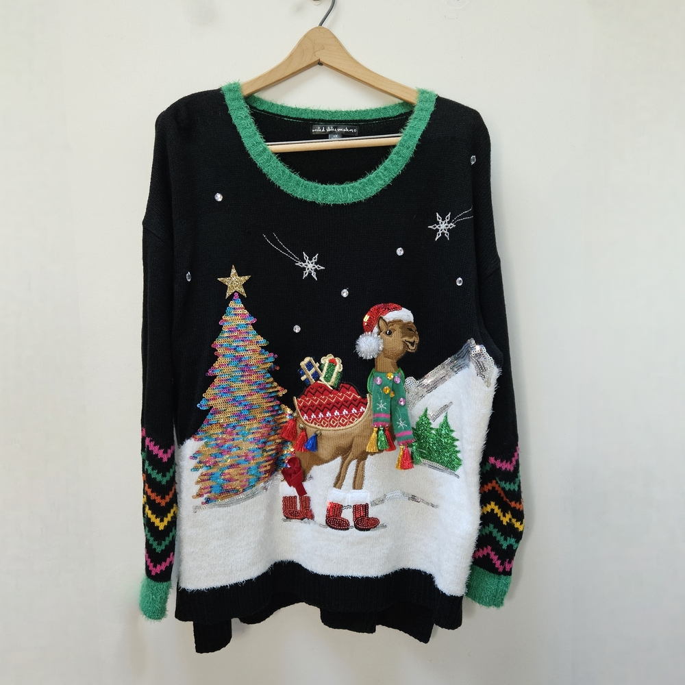 Christmas Sweater Colorful Holiday Design Camel Size 1X - Picture 1 of 7